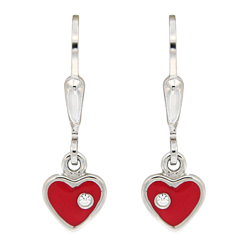 Herz Ohrringe 925 Sterlingsilber | Rot gelackt mit Zirkonia