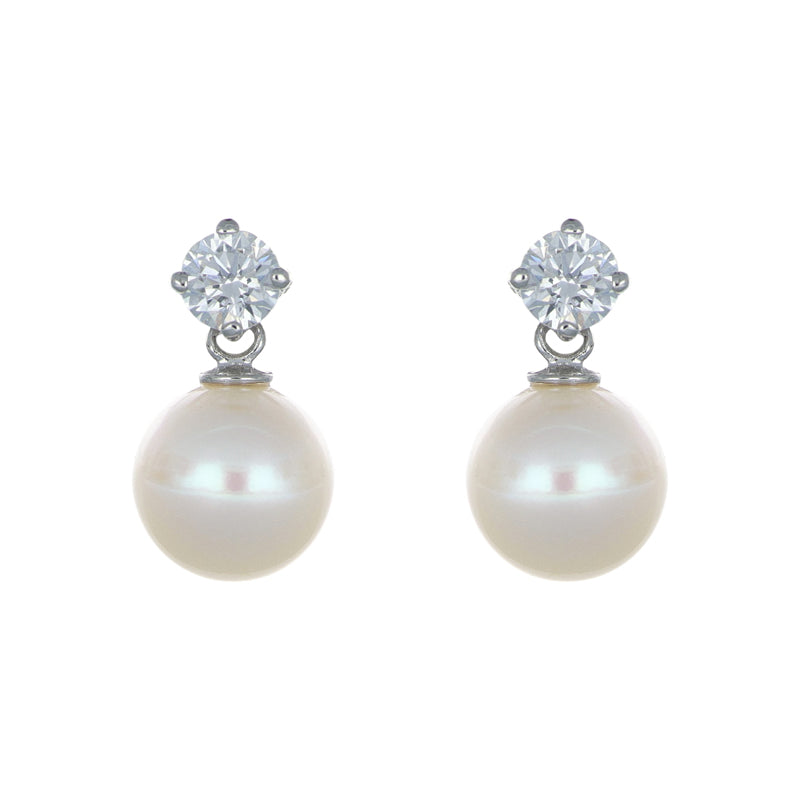 Ohrstecker Weißgold, 2 Kulturperlen SW 7,5-8mm, Zirkonia