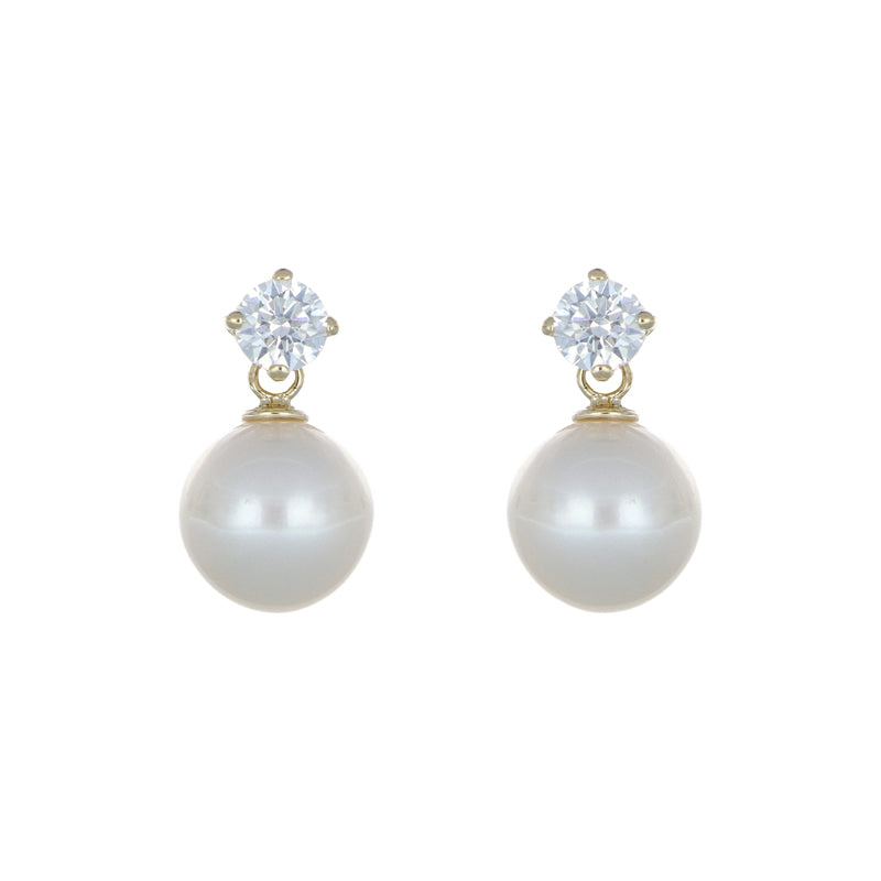 Ohrstecker Gelbgold | Süßwasser-Kulturperlen 7,5–8mm & Zirkonia Echtgold