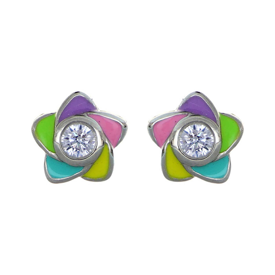 Ohrstecker Blume, Sterlingsilber, Zirkonia, bunt gelackt