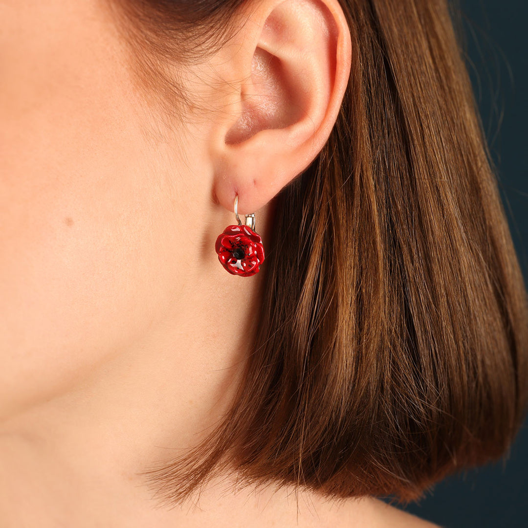 Taratata Ohrringe Joli Coquelicot – Bunte Mohnblumen-Ohrringe mit Strasssteinen