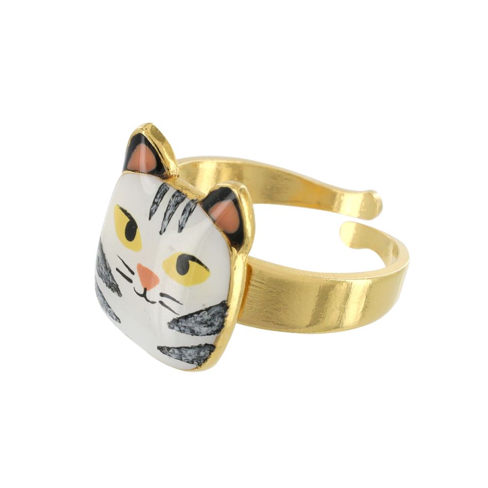Taratata Ring Billy - Modeschmuck Katzensymbol, bunte Harze