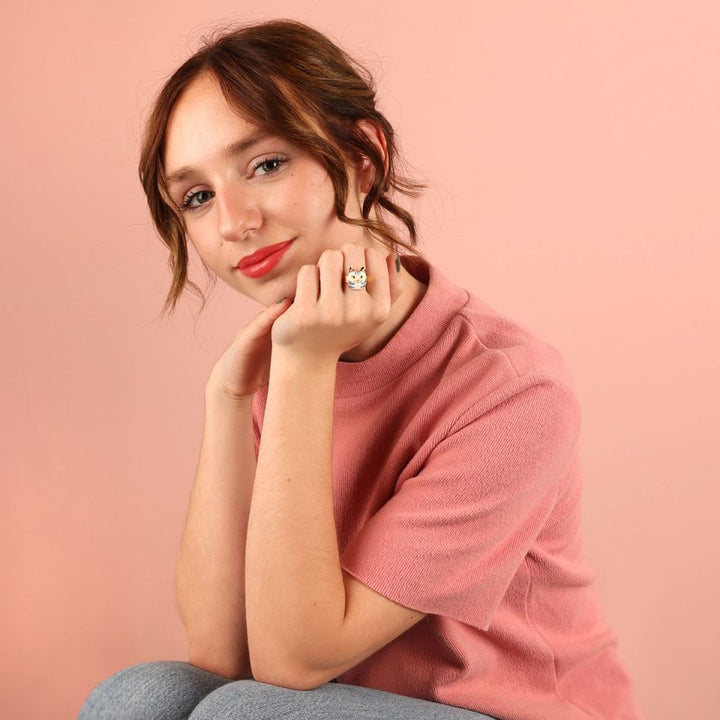 Taratata Ring Billy - Modeschmuck Katzensymbol, bunte Harze