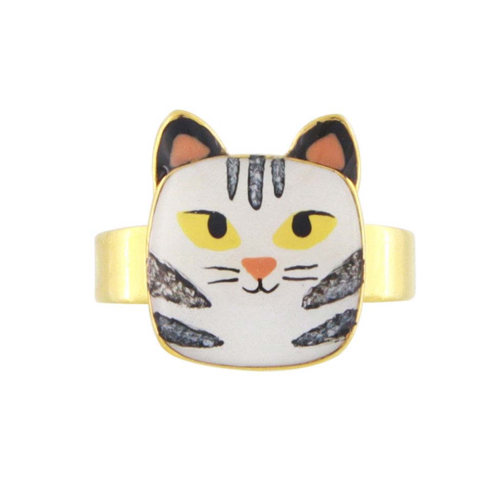 Taratata Ring Billy - Modeschmuck Katzensymbol, bunte Harze
