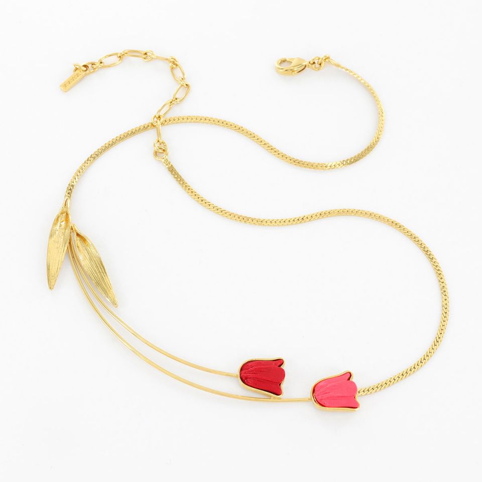 Taratata Halskette Fanfan - Modeschmuck mit Blumenmotiv Rot/Rosa