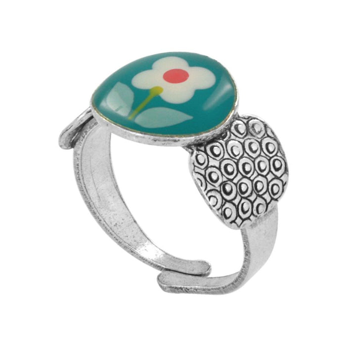 Taratata Ring Tweed - Modeschmuck mit Blumenmotiv, Türkis