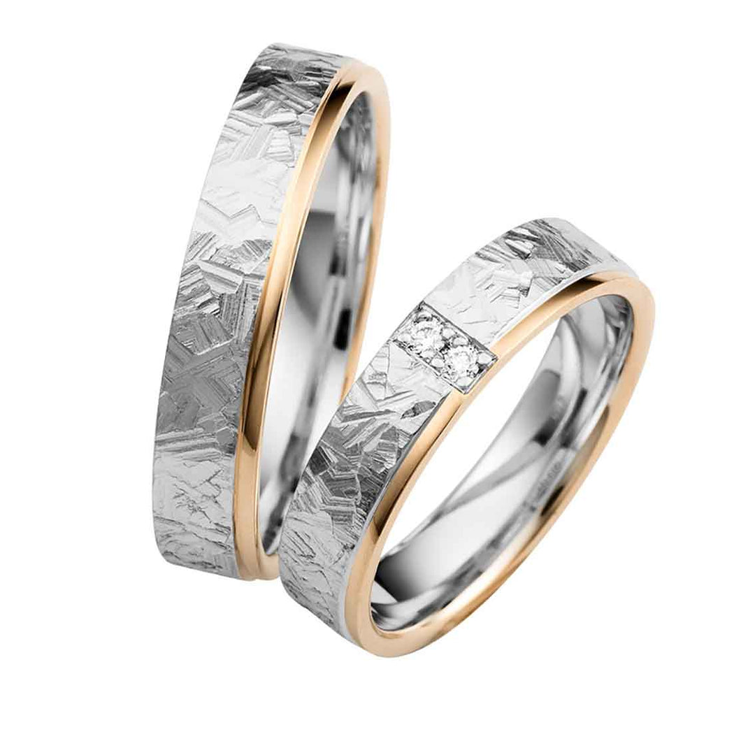 Eheringe Set, 6 mm, Weißgold/Mittelgold, Brillanten