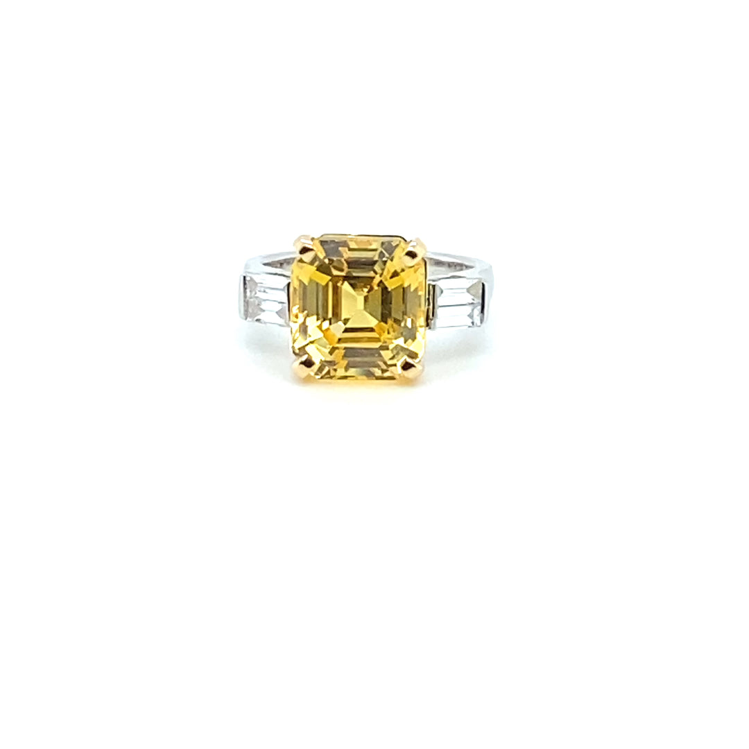 Damenring Platin 950 Gelbgold 750 | Safir gelb 7,32ct Diamant 0,36ct