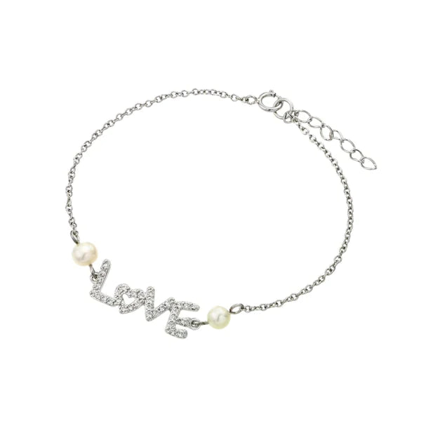 Armband LOVE Süßwasserperlen Zirkonia | 925 Sterlingsilber rhodiniert