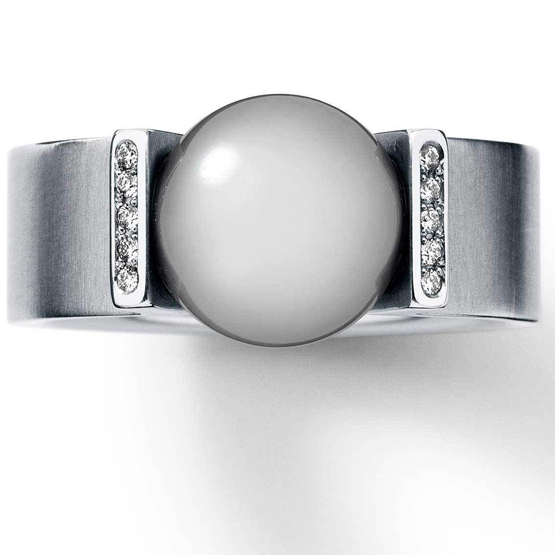 Humphrey Ring VICTORY Edelstahl 7 mm, Perle eingespannt - My Fine Jewellery