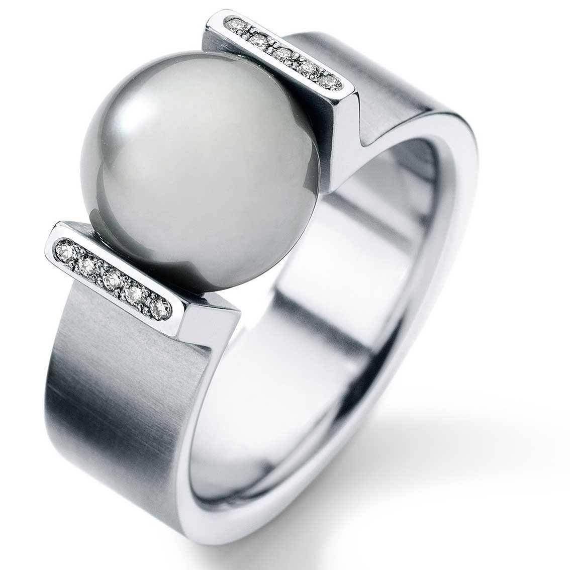 Humphrey Ring VICTORY Edelstahl 7 mm, Perle eingespannt - My Fine Jewellery