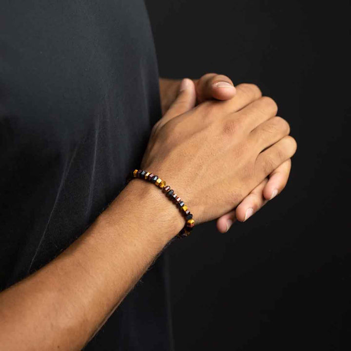 Armband Tigerauge hangeschliffen, 18K vergoldet, Männer