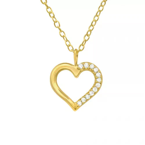 Halskette Herz-Anhänger Zirkonia | 925 Sterlingsilber 18k vergoldet