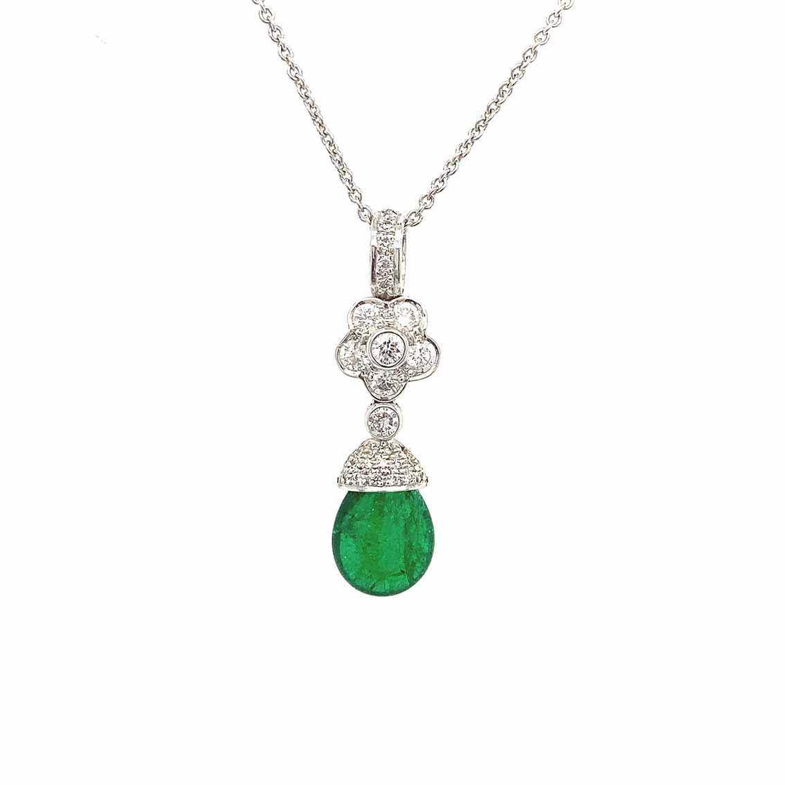 Anhänger Smaragd, Brillant, Halskette Weißgold - My Fine Jewellery