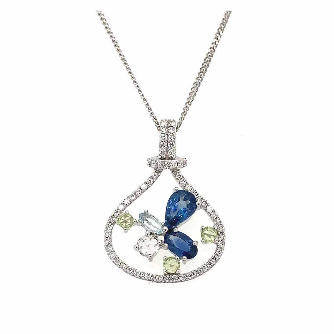 Anhänger Saphir, Topas, Peridot, Brillant, Halskette Weißgold - My Fine Jewellery