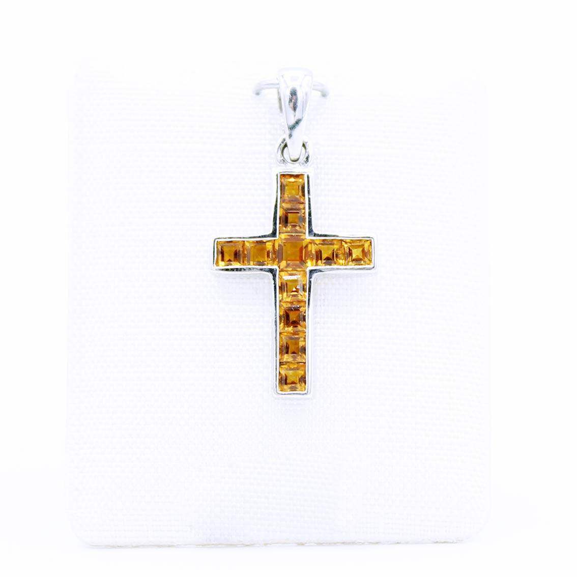 Kreuzanhänger Weißgold, Citrin - My Fine Jewellery