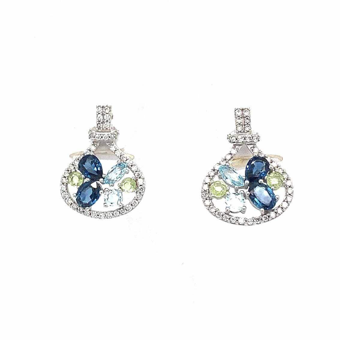 Ohrringe, 585 Weißgold, Saphir, Topas, Peridot, Brillant - My Fine Jewellery