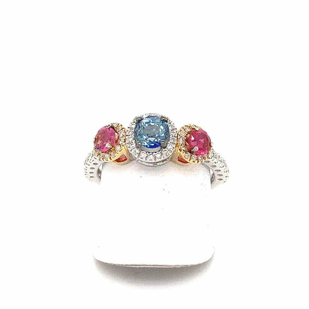 Damenring, 585 Weißgold, Safir, Turmalin, Brillant - My Fine Jewellery