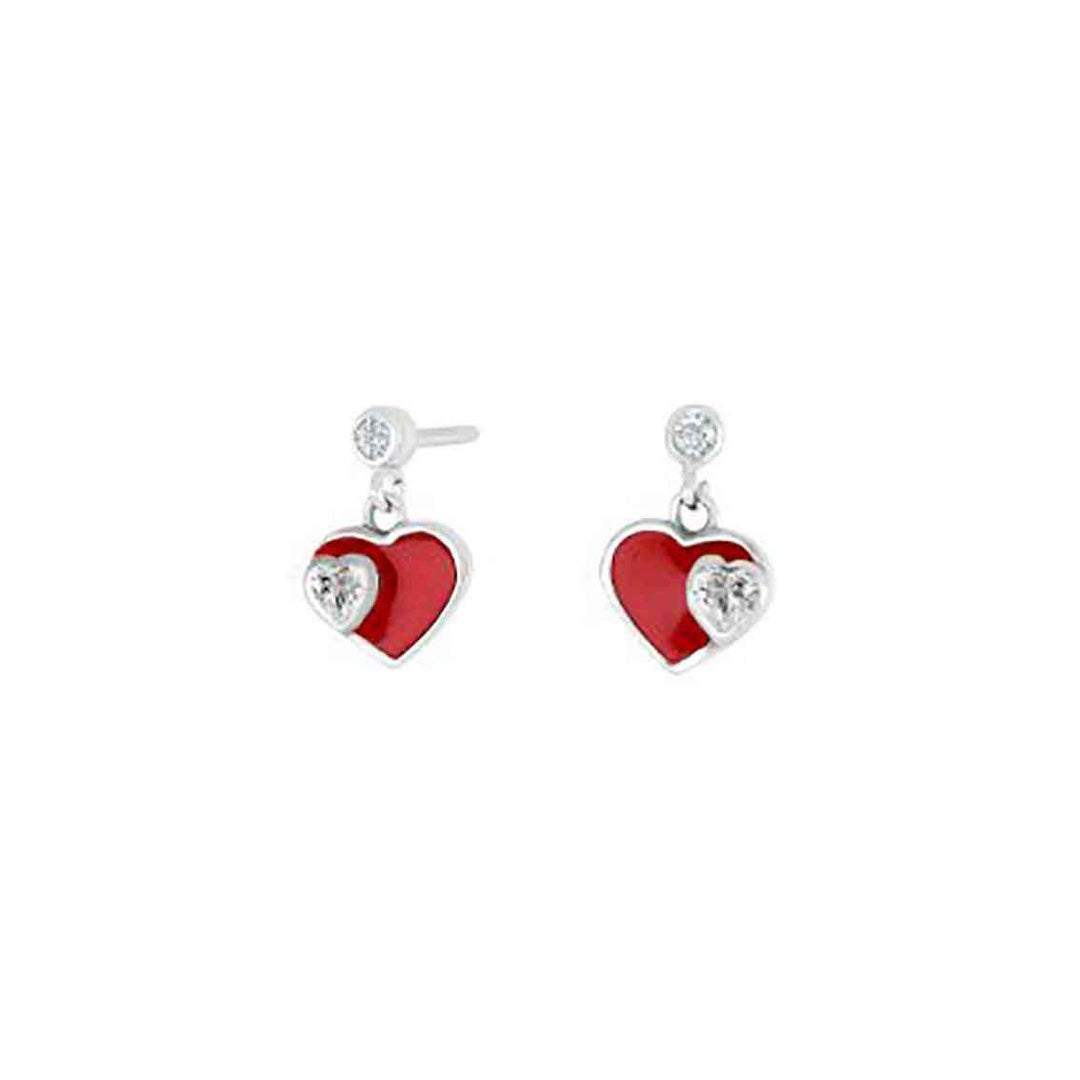 Nordahl Andersen rhodinierte Silberohrringe Herz rot Emaille - My Fine Jewellery